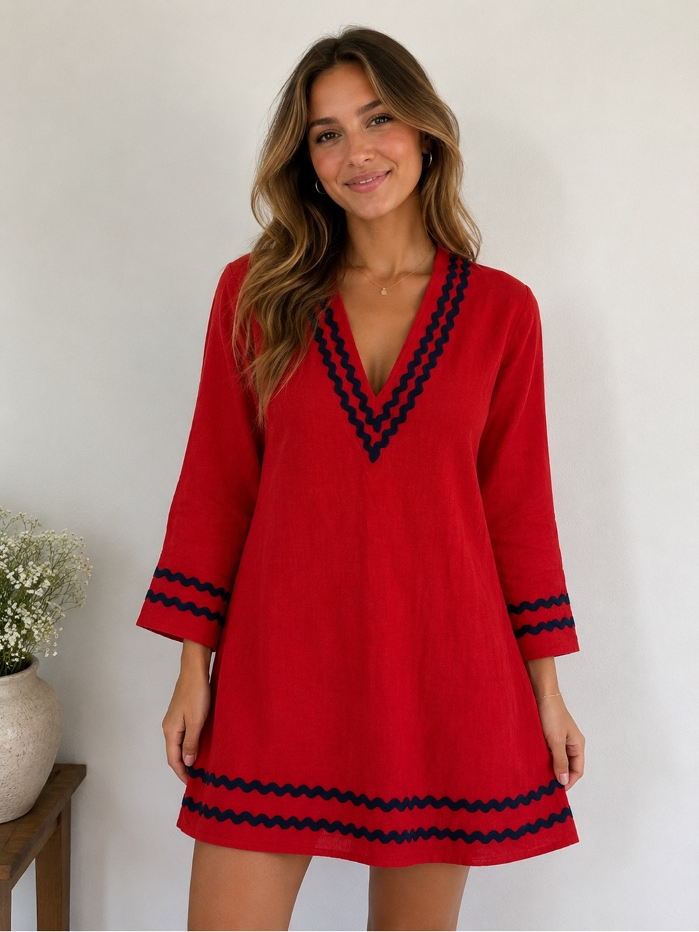 Sail to Sable Red Top with Navy Accent